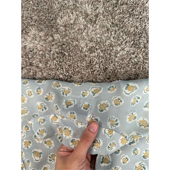 Flax Oversized Button Up Blouse Sheer Rayon Floral Pattern Tunic Blue Women’s M - Picture 7 of 11